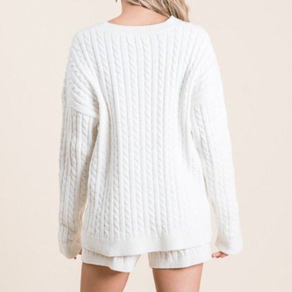 Cable Knit Soft Chenille Lounge Set IVORY - Picture 5 of 14